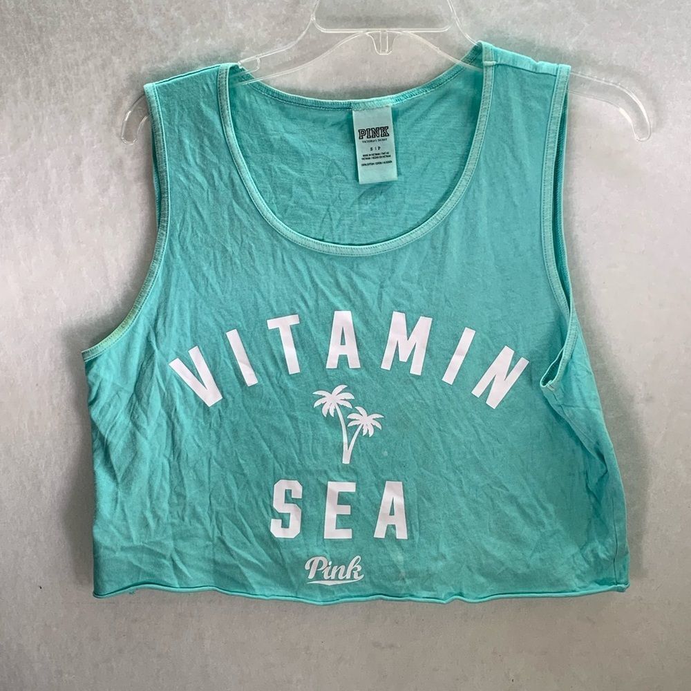 Victorias Secret PINK Cropped Tank Top Size Small Beach Vitamin Sea Sleeveless